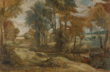 Peter Paul Rubens - A Wagon fording a Stream大师画家古典画古典建筑古典景物装饰画油画