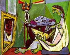 1935LamuseJeunefemmedessinantdansunint淇絠eur西班牙画家巴勃罗毕加索抽象油画人物人体油画装饰画