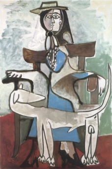 人物画1959Jacquelineetlechienafghan西班牙画家巴勃罗毕加索抽象油画人物人体油画装饰画