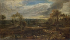 Peter Paul Rubens - A Landscape with a Shepherd and his Flock大师画家古典画古典建筑古典景物装饰画油画