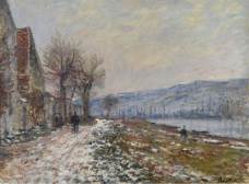Claude Monet - The Riverbank at Lavacourt, Snow, 1879.jpeg大师画家风景画静物油画建筑油画装饰画