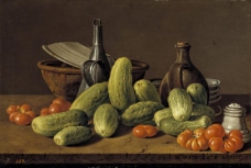 蔬菜瓜果MelendezLuisEgidioBodegonpepinostomatesyrecipientes1774静物水果瓜果蔬菜器皿食物印象画派写实主义油画装饰画