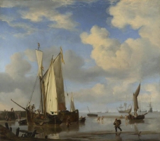 Willem van de Velde - Dutch Vessels Inshore and Men Bathing大师画家古典画古典建筑古典景物装饰画油画