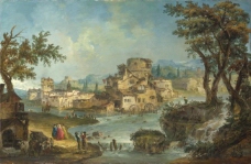 Michele Marieschi - Buildings and Figures near a River with Rapids大师画家古典画古典建筑古典景物装饰画油画