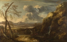 Salvator Rosa - Landscape with Tobias and the Angel大师画家古典画古典建筑古典景物装饰画油画
