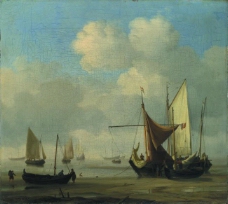 Willem van de Velde - Small Dutch Vessels Aground at Low Water in a Calm大师画家古典画古典建筑古典景物装饰画油画