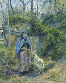 Camille Pissarro - The Shepherdess and the Goat, 1881大师画家风景画静物油画建筑油画装饰画