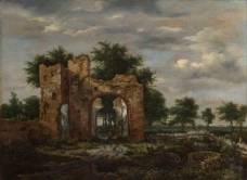 Jacob van Ruisdael - A Ruined Castle Gateway大师画家古典画古典建筑古典景物装饰画油画