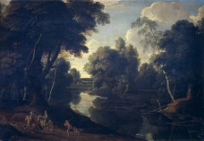 Arthois, Jacques d - Paisaje banado por un rio, 17 Century大师画家古典画古典建筑古典景物装饰画油画