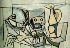 1945 Poireaux, tete de poisson cr鍍磂 et pichet西班牙画家巴勃罗毕加索抽象油画人物人体油画装饰画