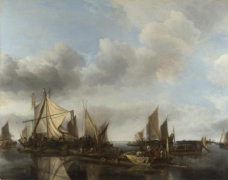Jan van de Cappelle - A River Scene with a Large Ferry大师画家古典画古典建筑古典景物装饰画油画