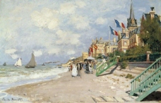 Claude Monet - The Sandbeach at Trouville, 1870.jpeg大师画家风景画静物油画建筑油画装饰画
