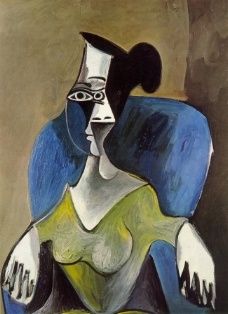 1962 Femme assise dans un fauteuil bleu西班牙画家巴勃罗毕加索抽象油画人物人体油画装饰画