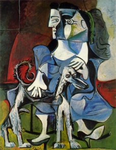 1962 Femme au chien (Jacqueline avec Kaboul)西班牙画家巴勃罗毕加索抽象油画人物人体油画装饰画