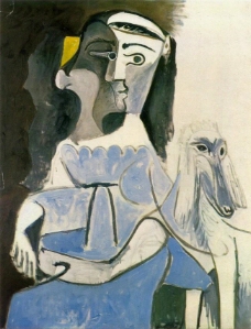 1962 Jacqueline au chien (Kaboul)西班牙画家巴勃罗毕加索抽象油画人物人体油画装饰画