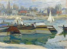 Claude Monet - The Boats in Asnieres, 1873.jpeg大师画家风景画静物油画建筑油画装饰画