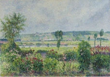 Camille Pissarro - The Valley of the Siene near Damps, the Garden of Octave Mirbeau, 1892大师画家风景画静物油画