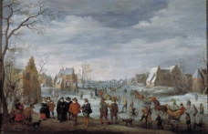 Droochsloot, Joost Cornelisz - Paisaje invernal con patinadores, 1629大师画家古典画古典建筑古典景物装饰画油画