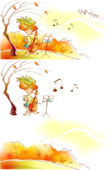 秋天故事插画之看着琴谱拉着小提琴的精灵