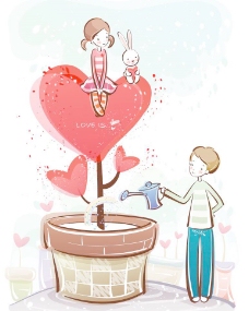 爱上给爱心树浇水的男孩图片