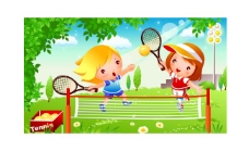 儿童运动儿童打网球运动矢量图