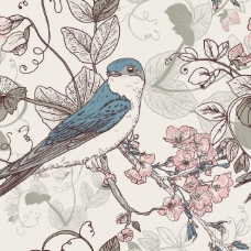 古典花朵小鸟插画背景