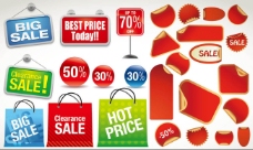 促销广告购物袋与红色标签促销元素矢量素材