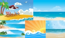 夏日风光夏日海滩自然风光插画矢量素材